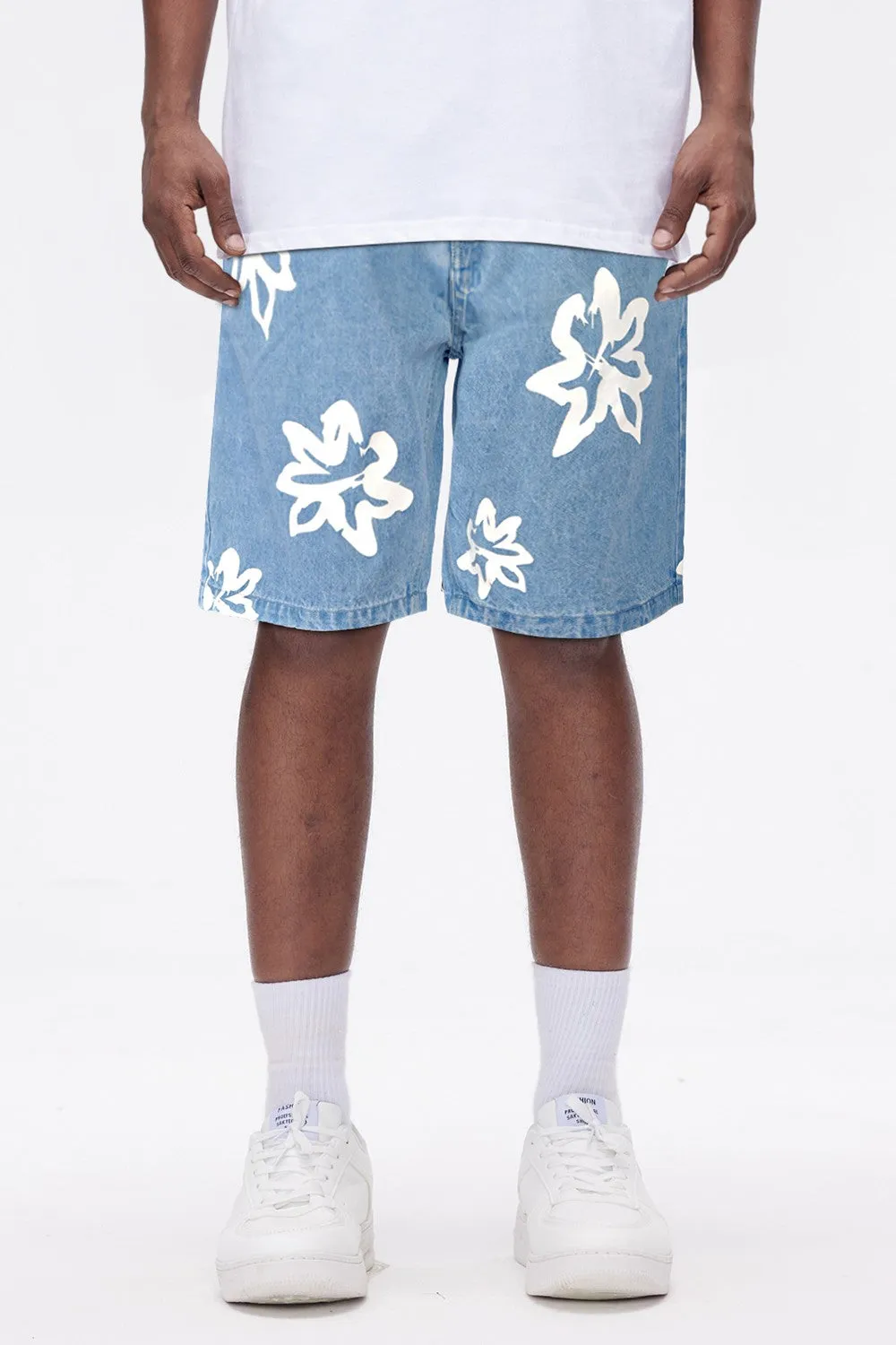 Men's Stretch Denim Short - Blue & Printed