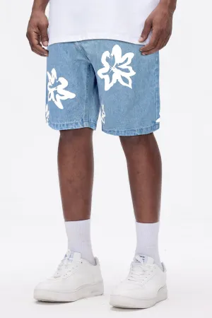 Men's Stretch Denim Short - Blue & Printed