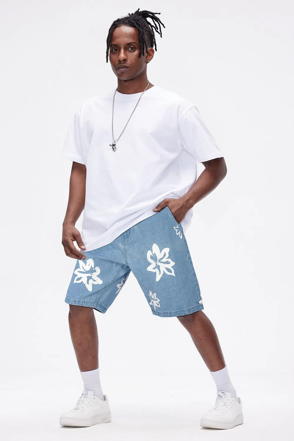 Men's Stretch Denim Short - Blue & Printed