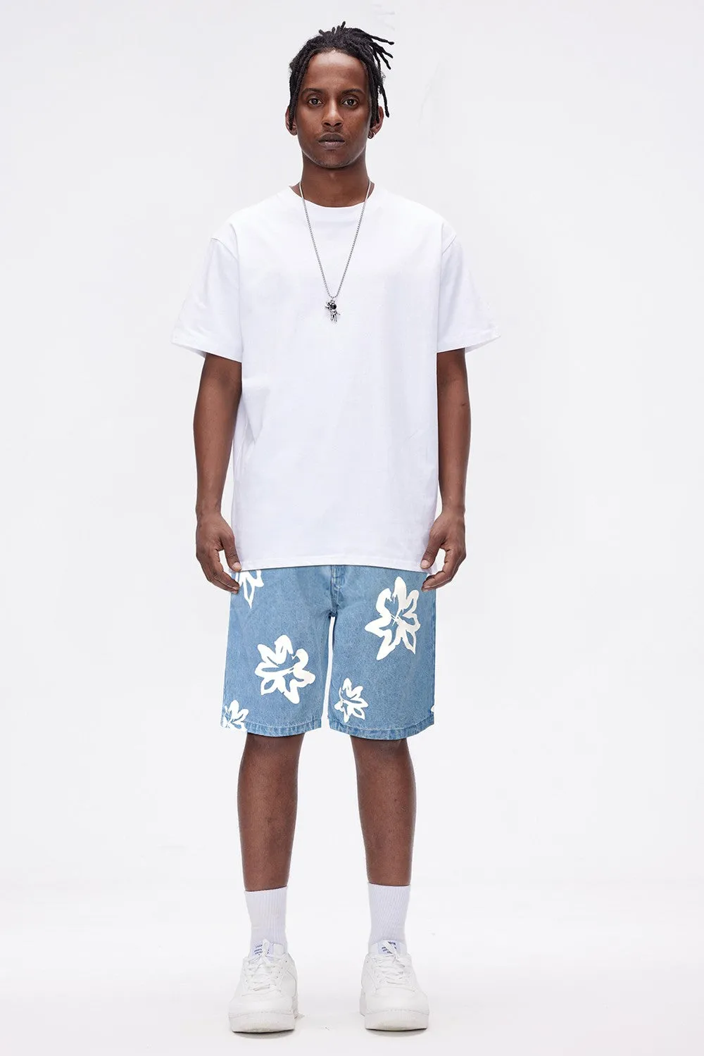 Men's Stretch Denim Short - Blue & Printed