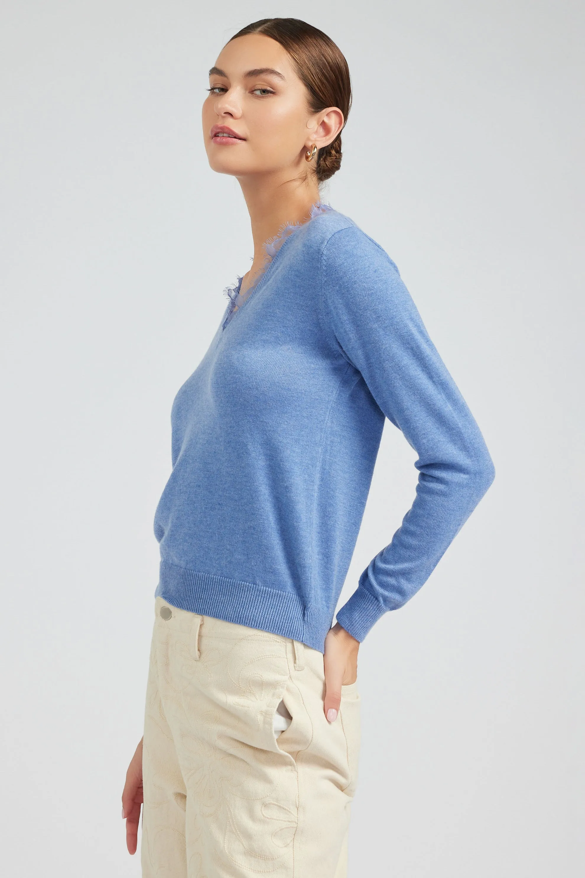 NYLAND Aspen V-Neck Lace Detail Sweater