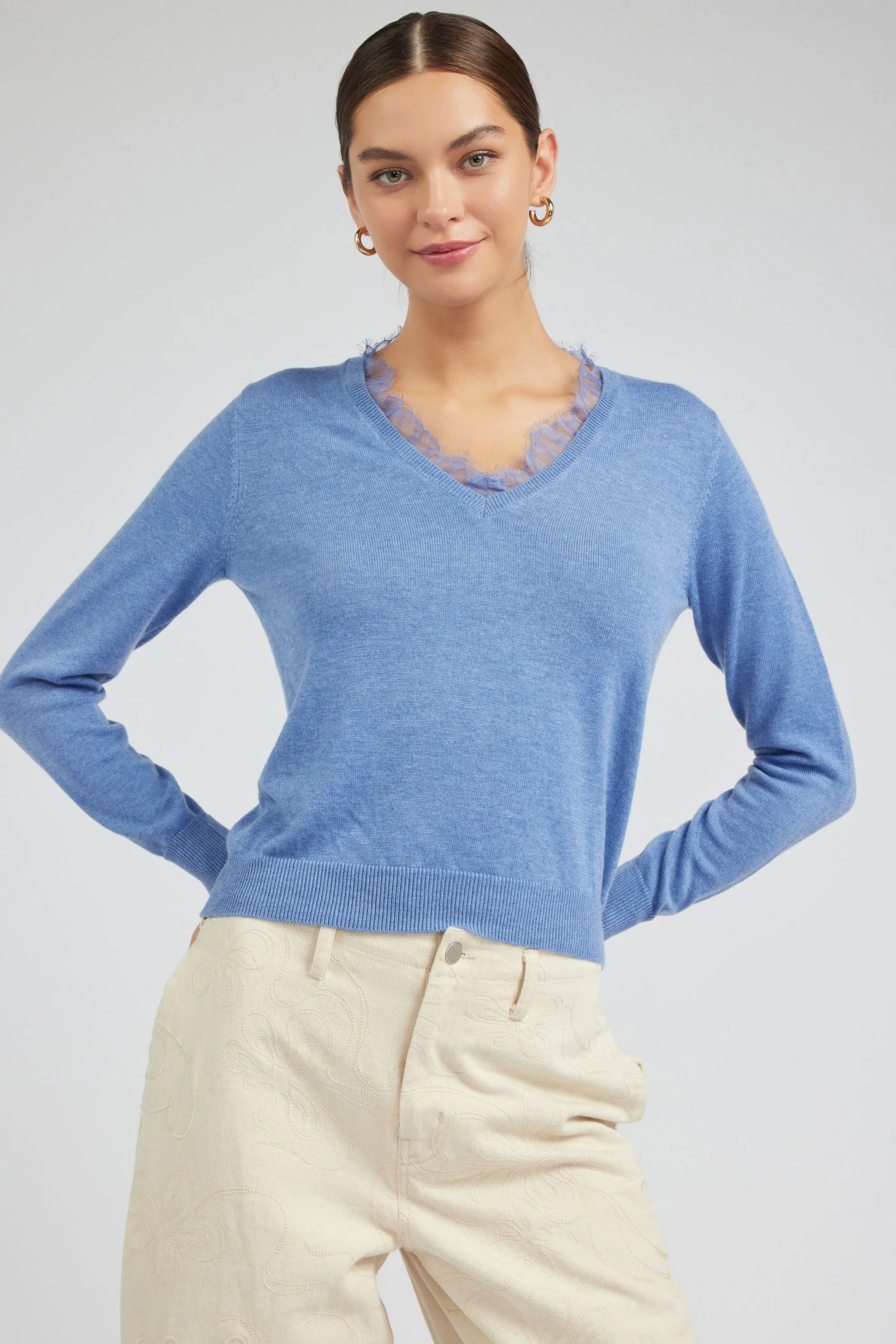 NYLAND Aspen V-Neck Lace Detail Sweater