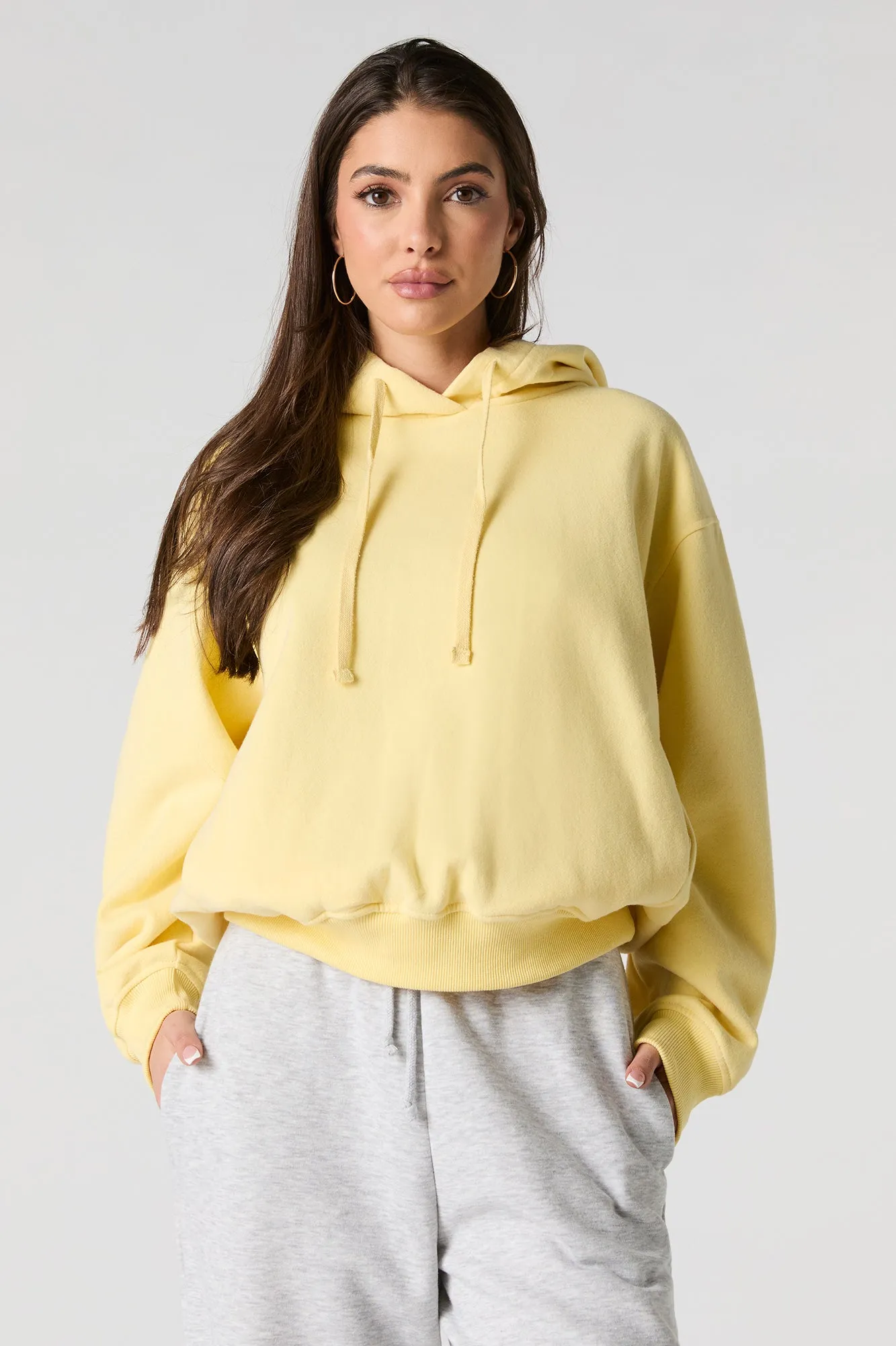 Oversized Solid Fleece Hoodie