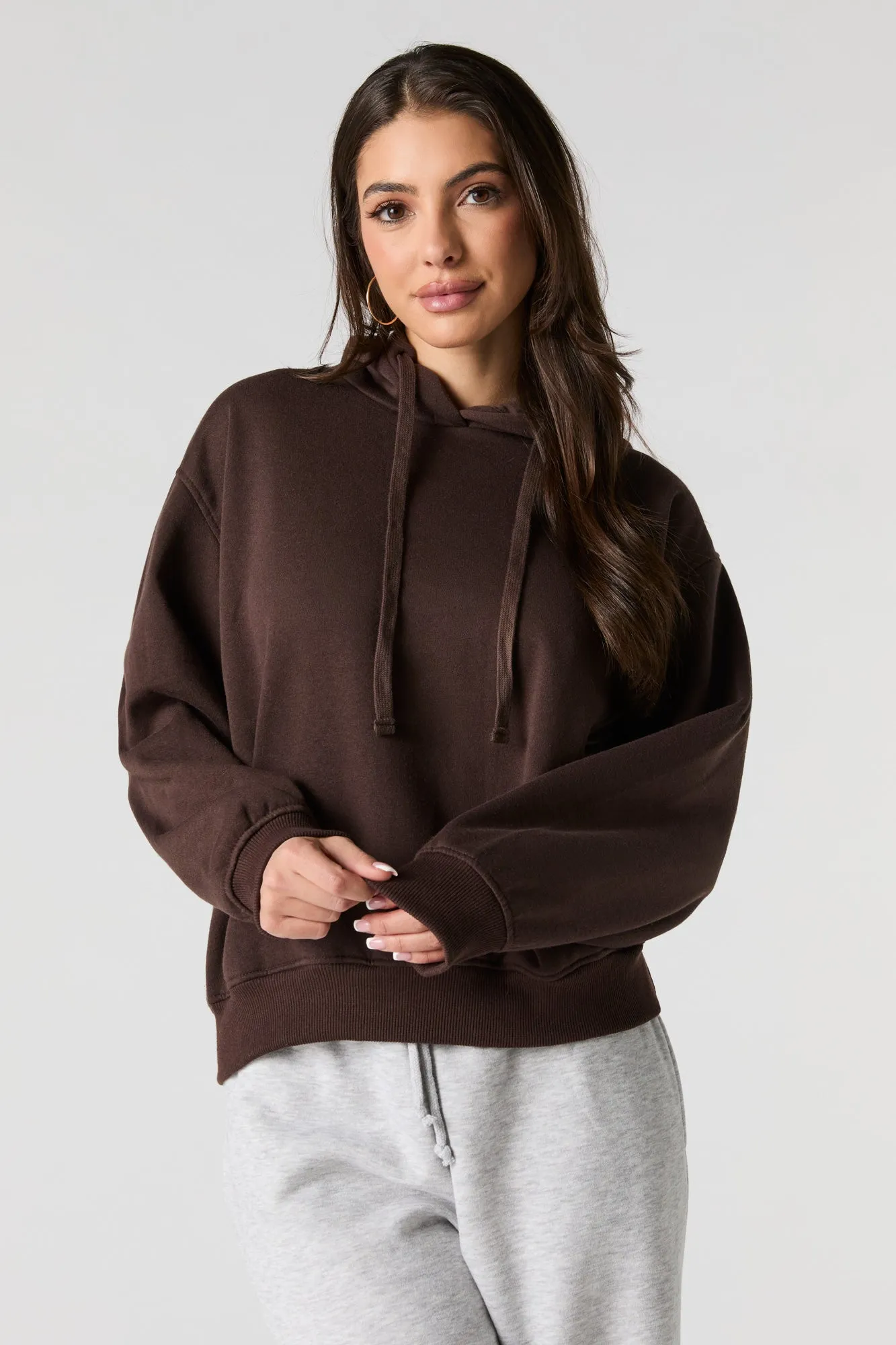 Oversized Solid Fleece Hoodie