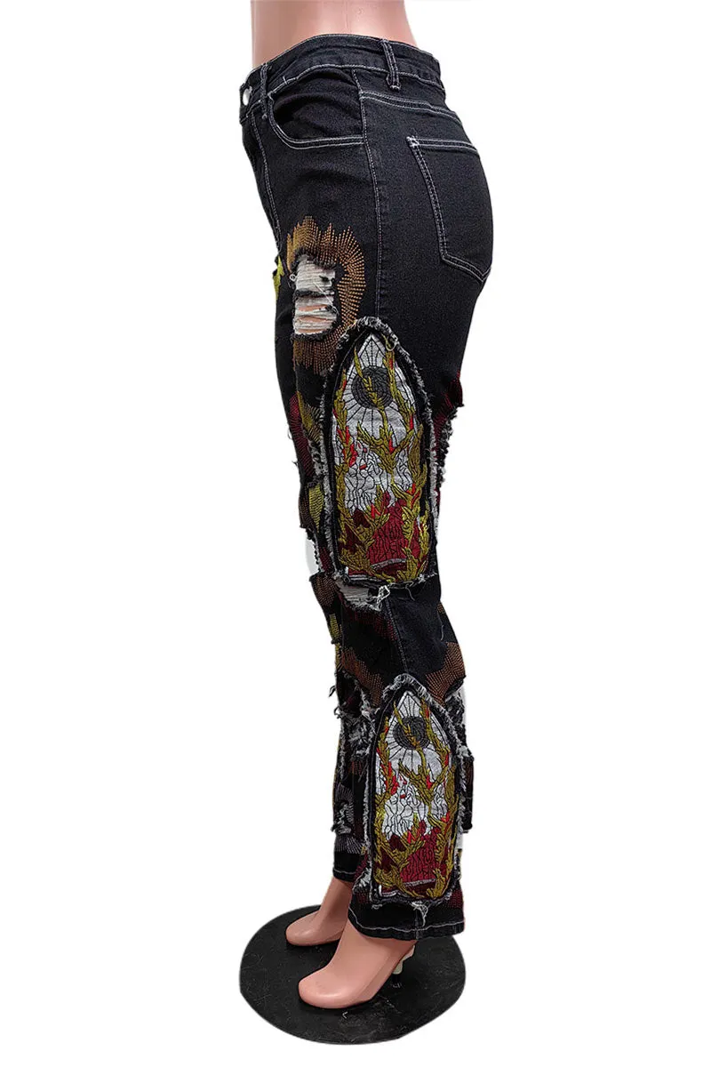 PL0088 Graphic Embroidery Jeans