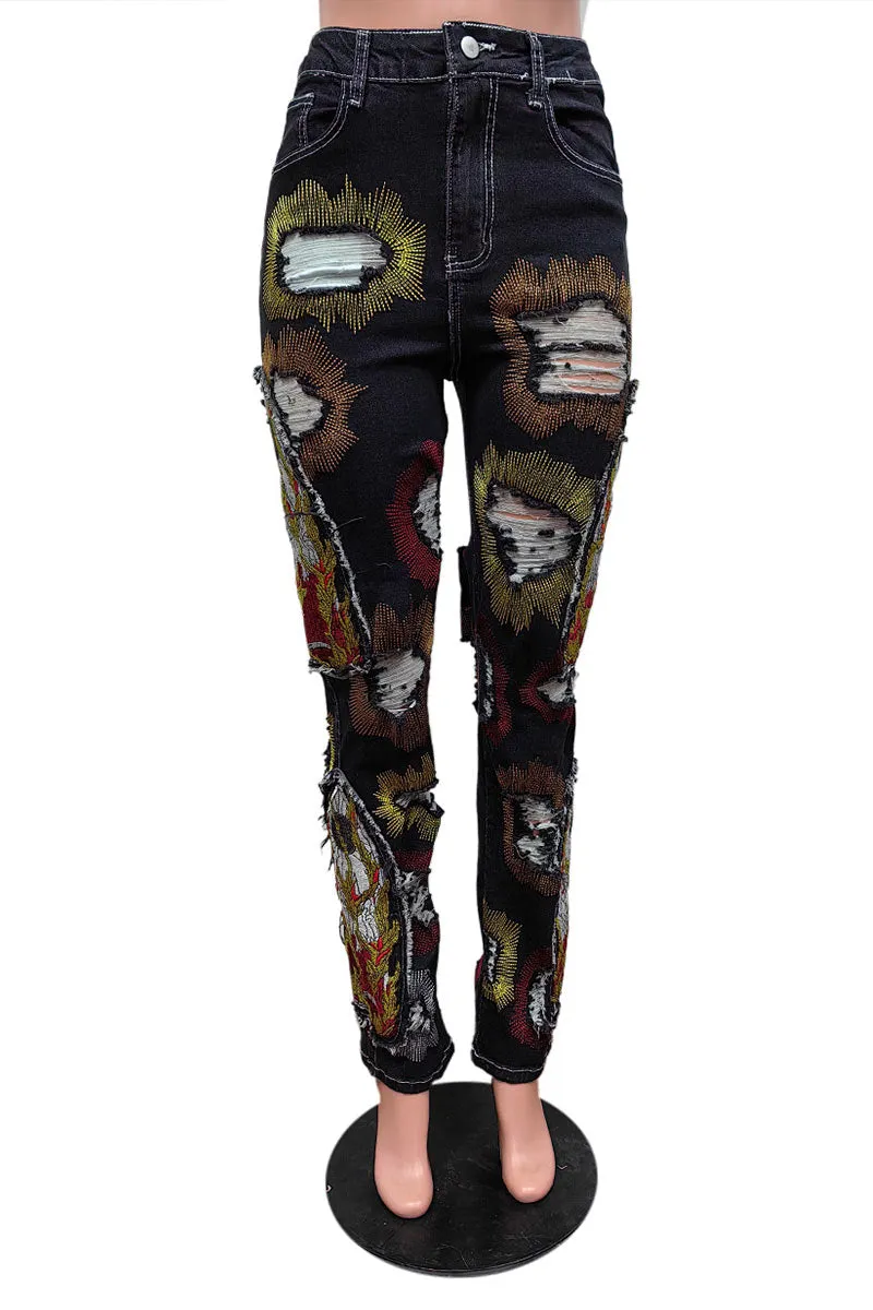 PL0088 Graphic Embroidery Jeans