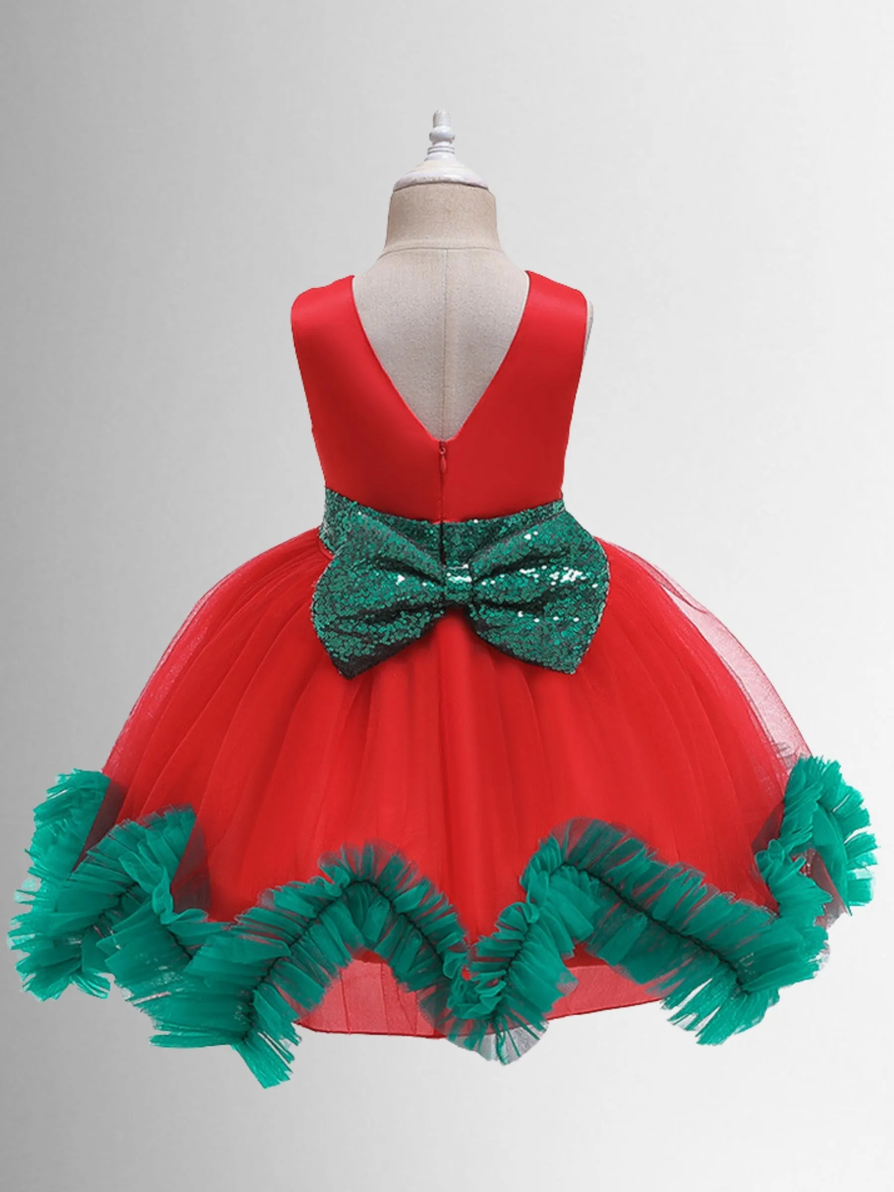 Poinsettia Princess Sparkle Bow Holiday Dress