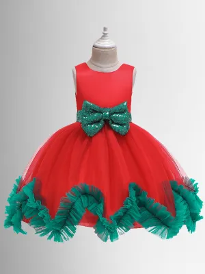 Poinsettia Princess Sparkle Bow Holiday Dress
