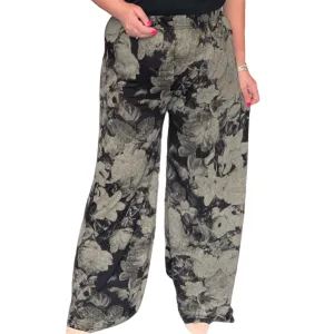 ROCKTHOSECURVES BLACK GREY FLORAL SOFT STRETCHY WIDE LEG PALAZZO TROUSERS