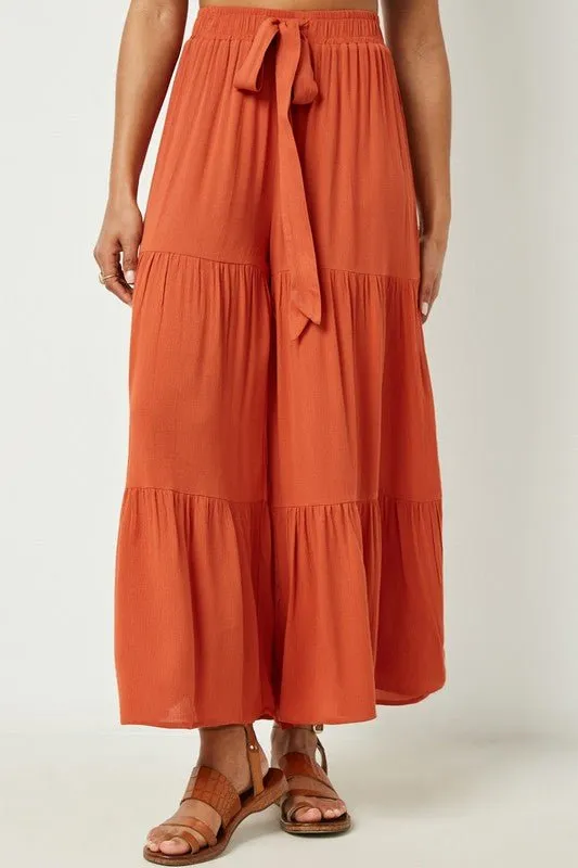 Rust Wide Leg Tiered Palazzo Pants