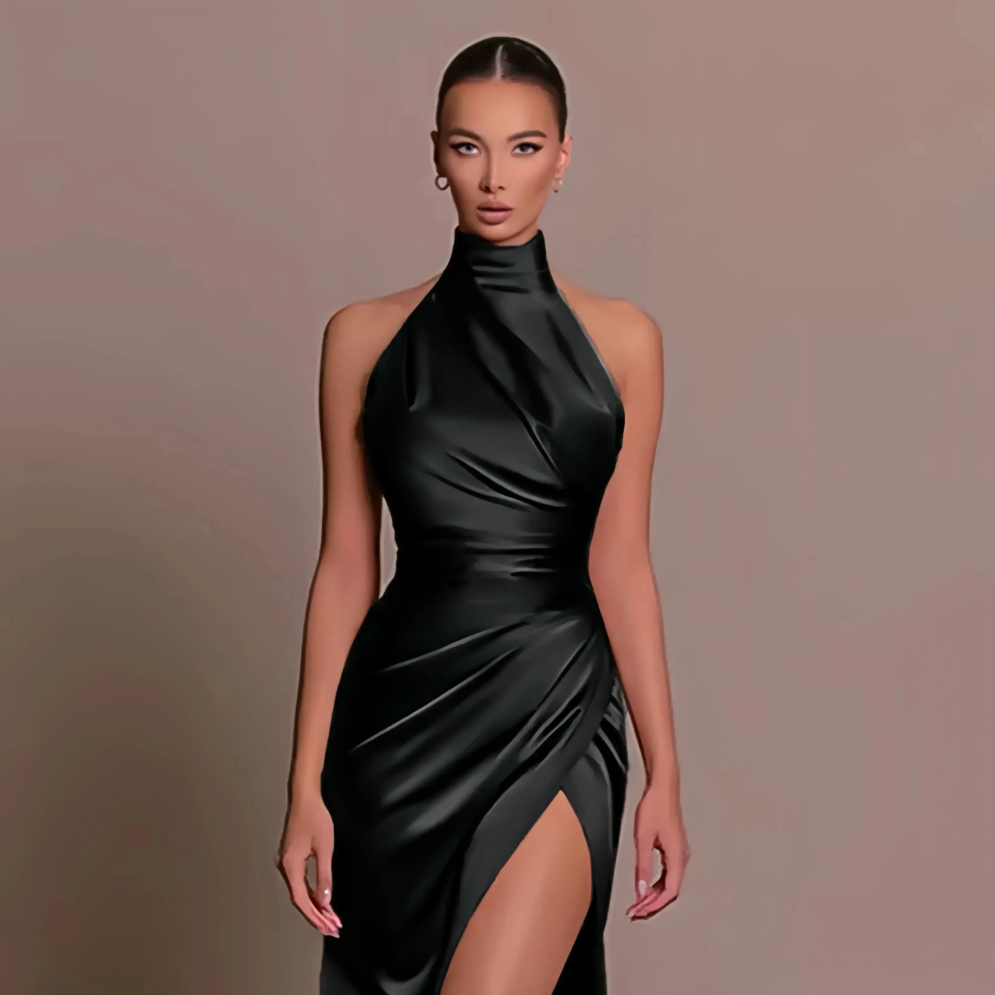 Satin Halter Neck Evening Gown