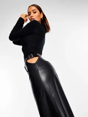 Trend4us Women’s High-Waisted Wide-Leg Faux Leather Pants