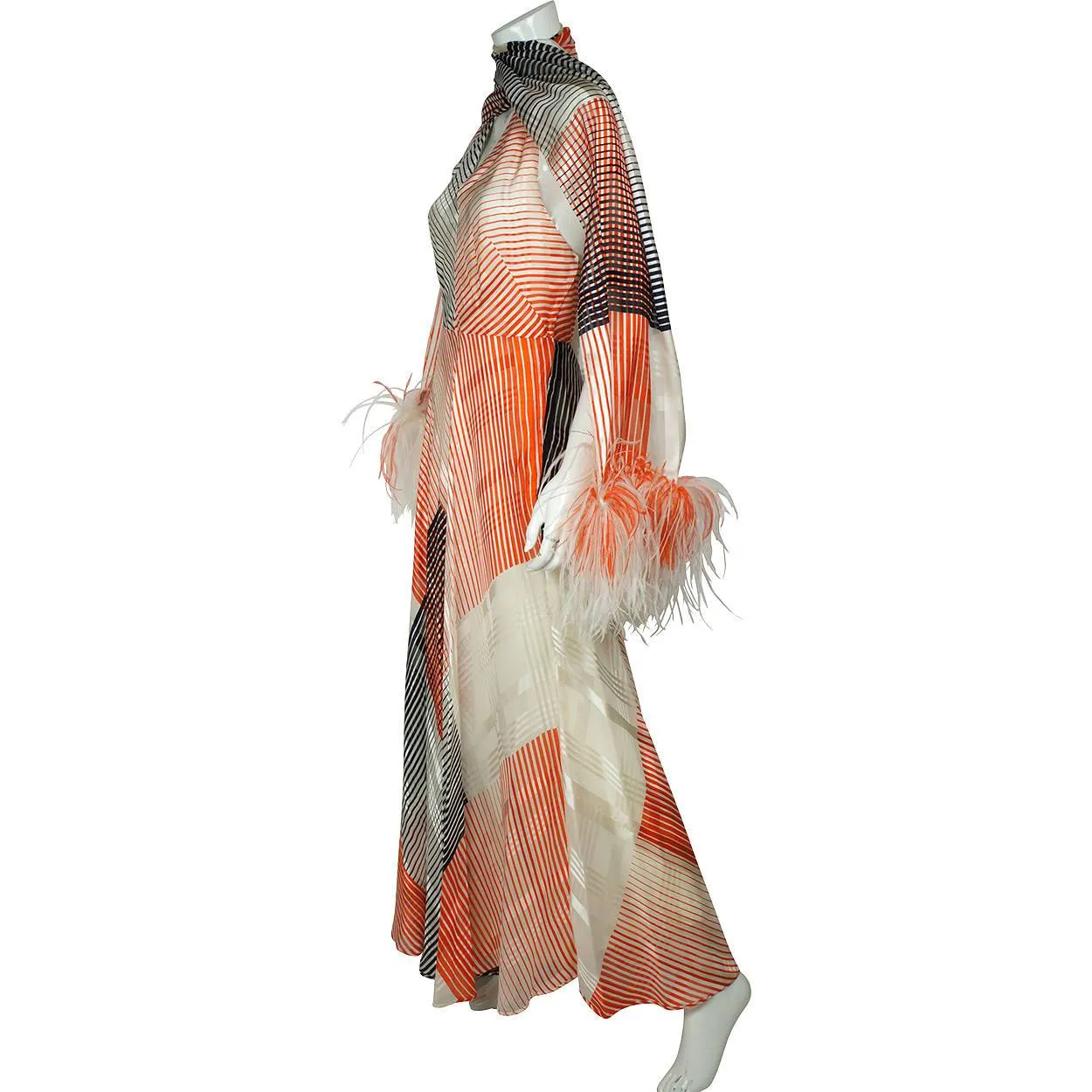 Vintage 1970s Silk Evening Gown with Matching Stole Halter Style Dress Size M