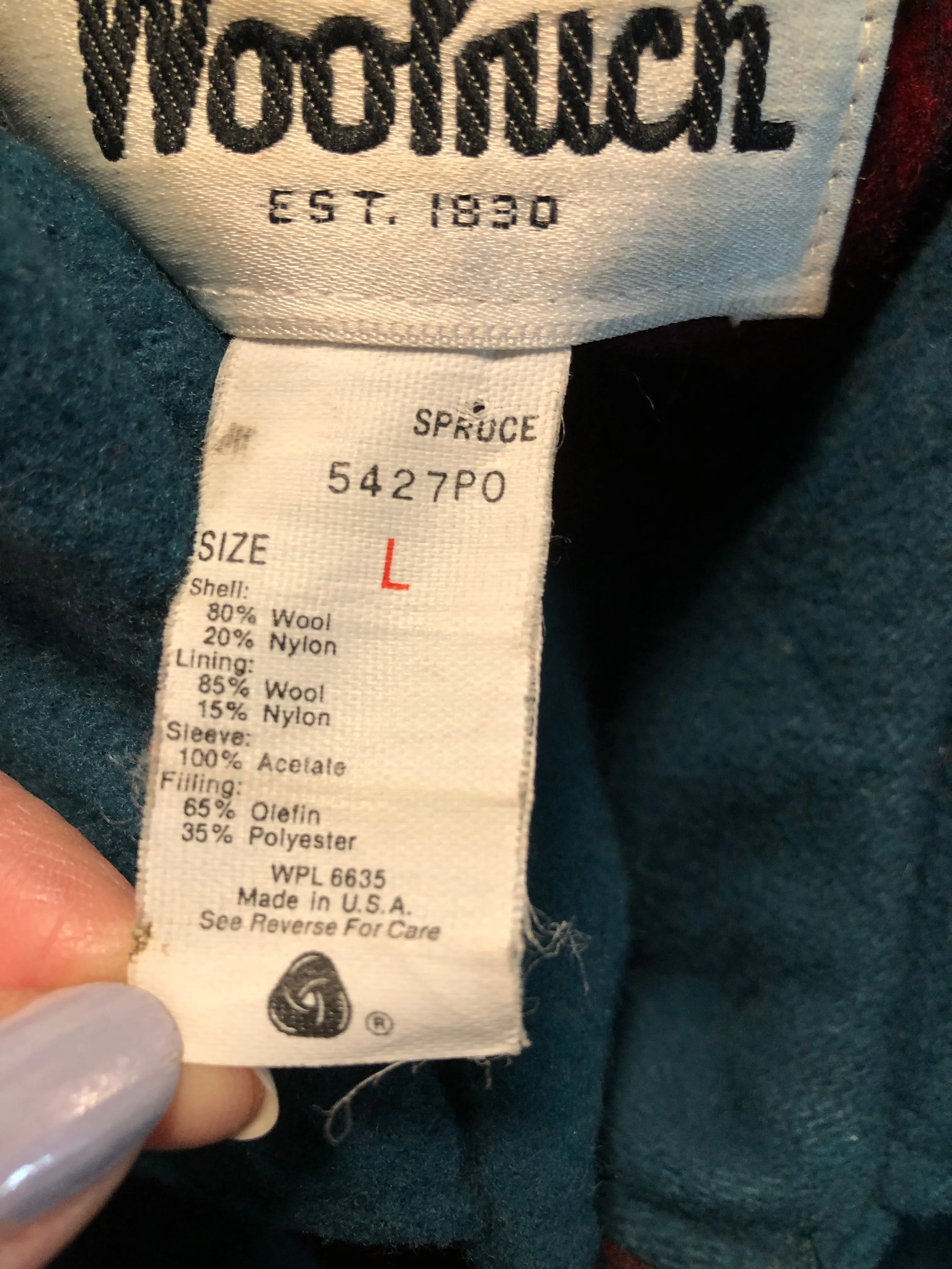 Vintage Woolrich Wool Teal Bomber Jacket, Made in USA