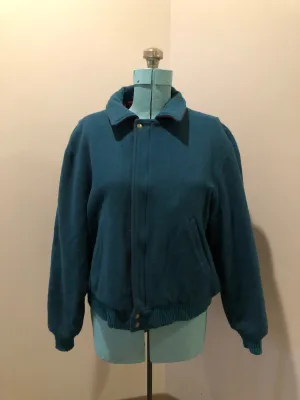 Vintage Woolrich Wool Teal Bomber Jacket, Made in USA