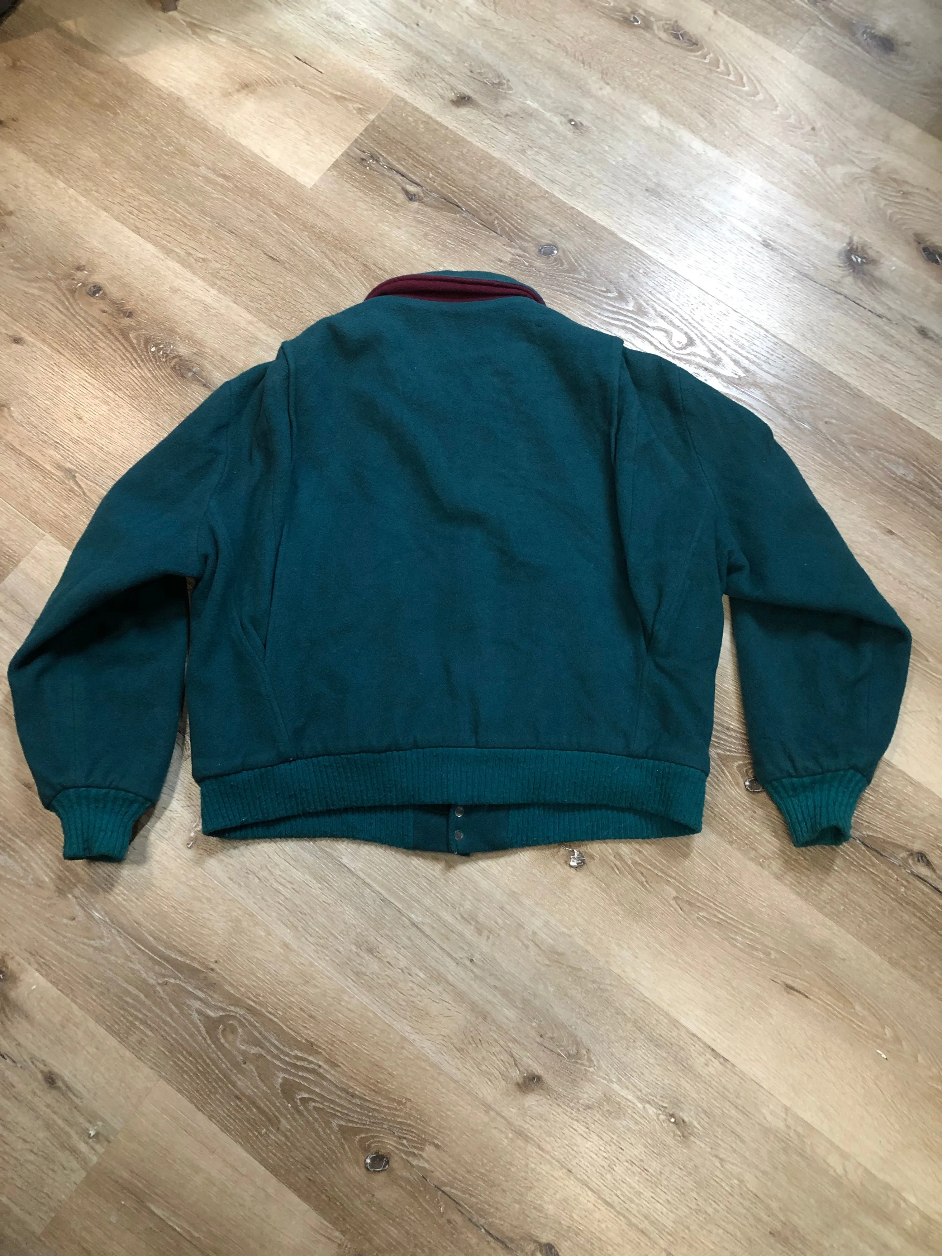 Vintage Woolrich Wool Teal Bomber Jacket, Made in USA