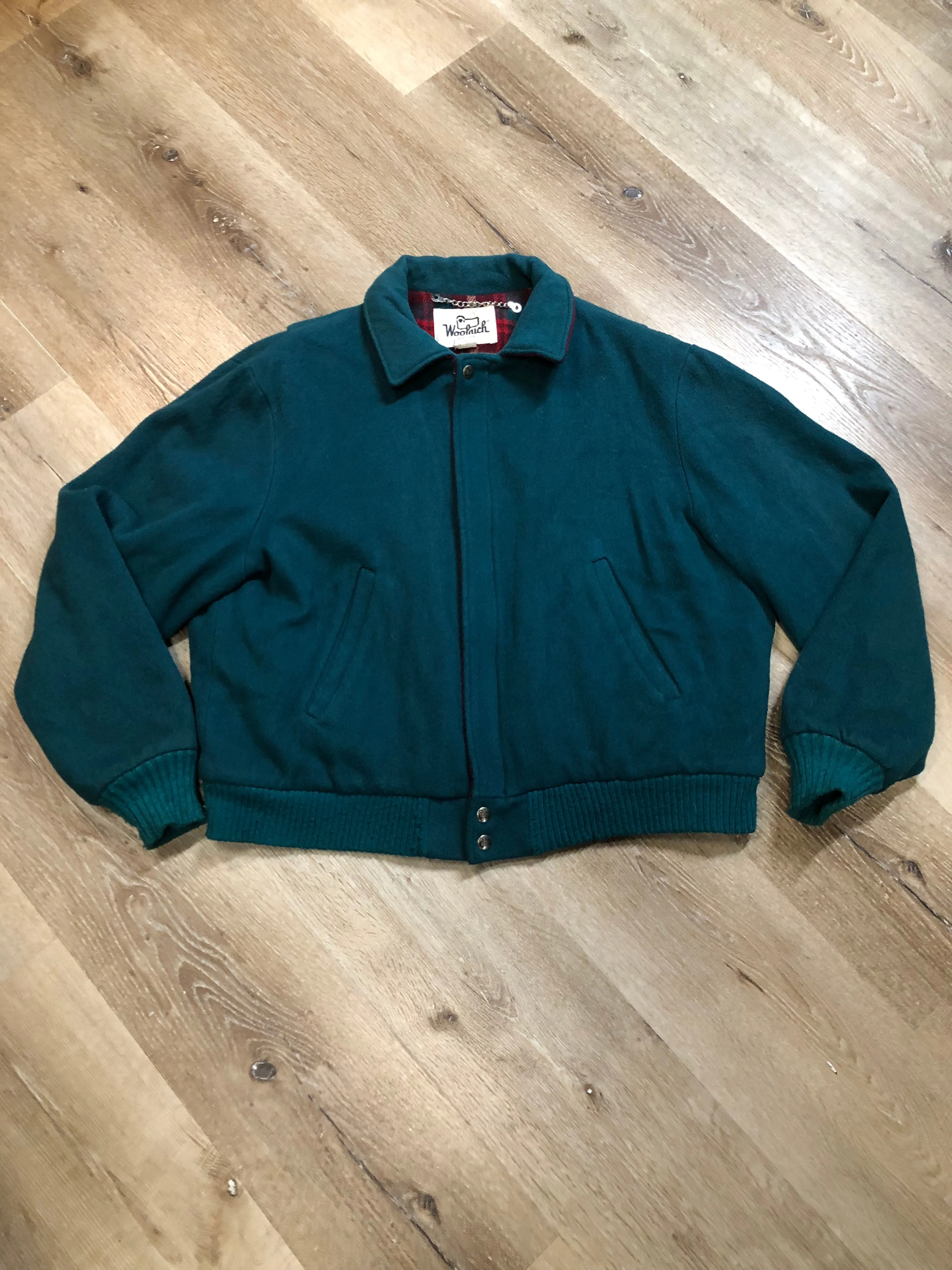 Vintage Woolrich Wool Teal Bomber Jacket, Made in USA