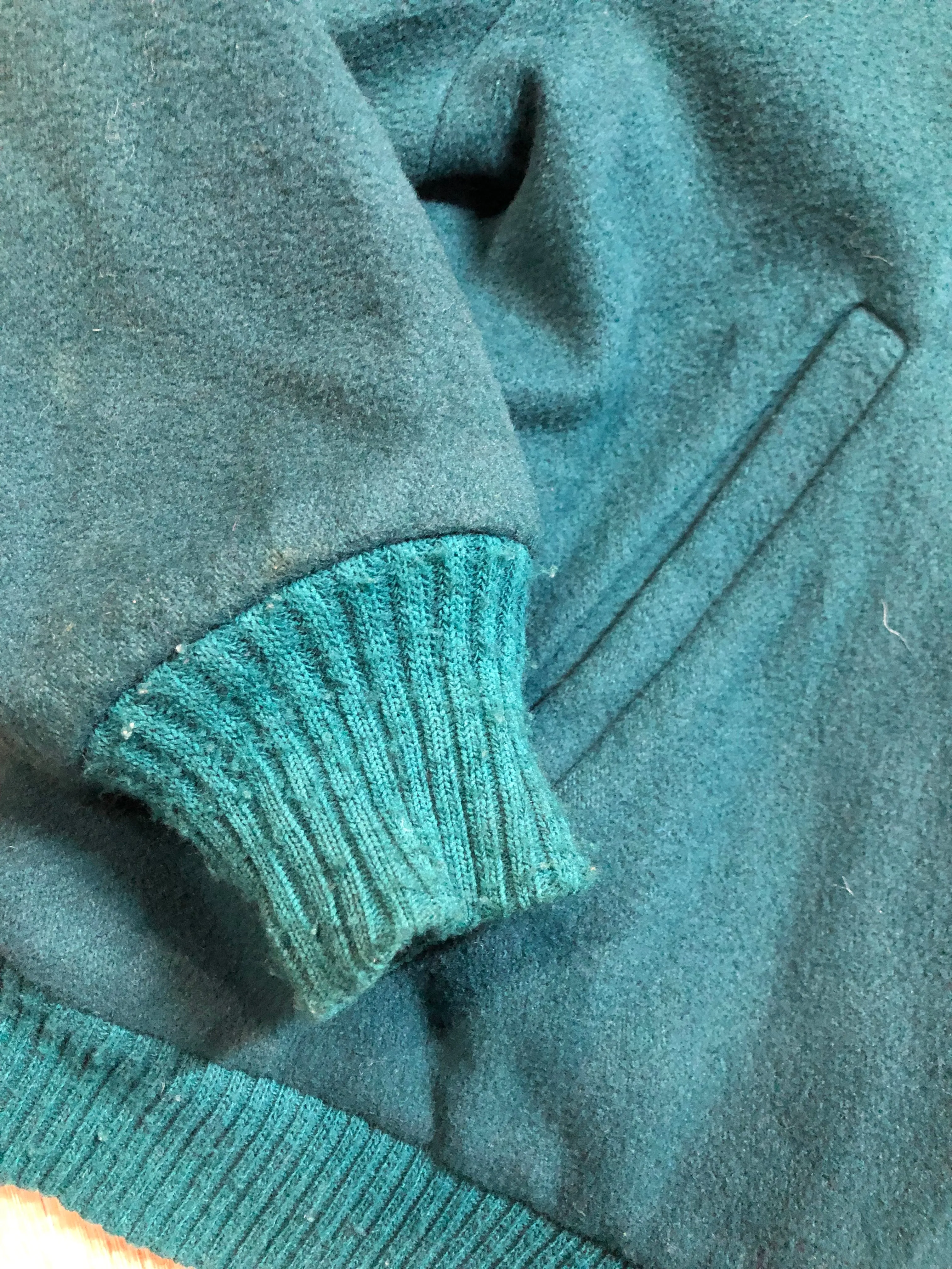 Vintage Woolrich Wool Teal Bomber Jacket, Made in USA