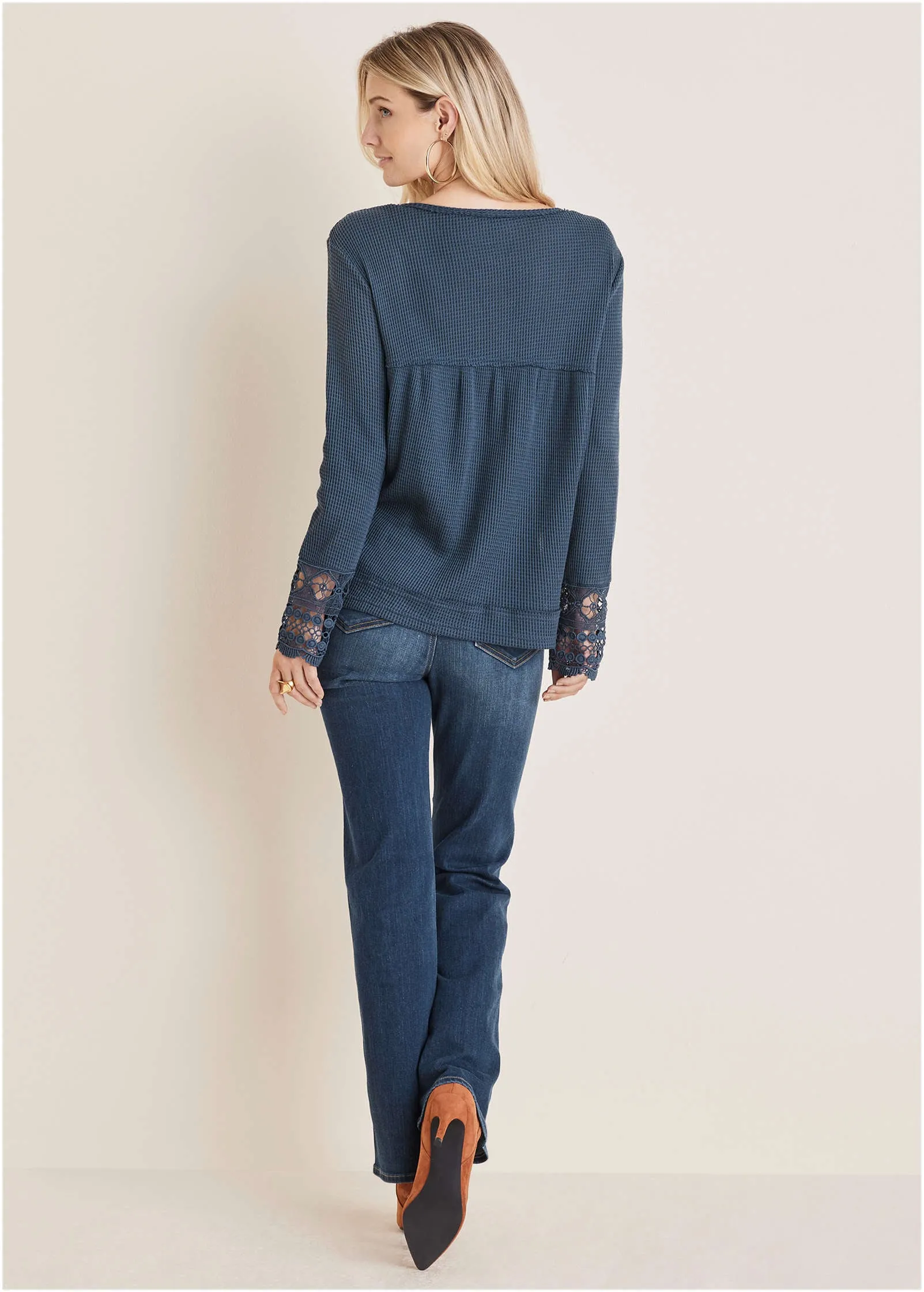 Waffle Babydoll Top - Vintage Indigo