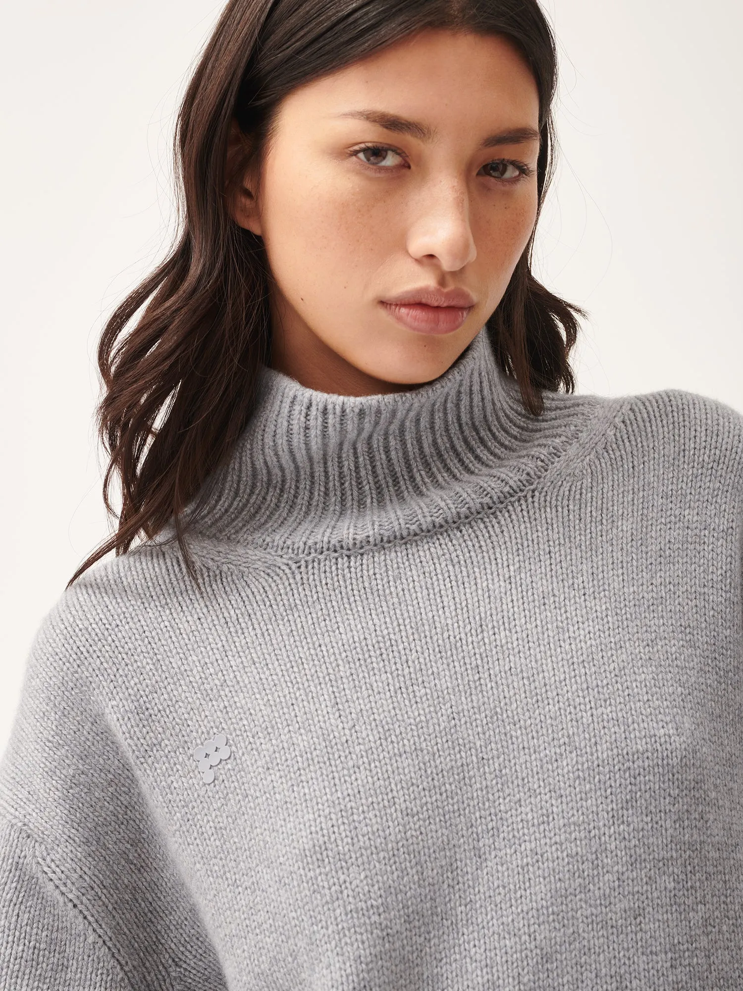 Women's Recycled Cashmere Turtleneck Sweater—grey marl
